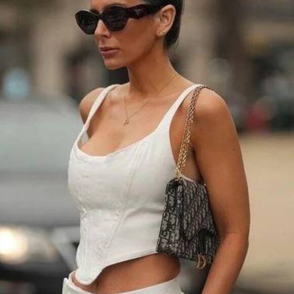 Zara White Denim Cropped Corset Top - Picture 1 of 10
